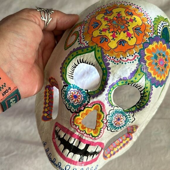 Art Mask Hand Crafted Painted Sugar Skull Skeleton Unique Paper Mache - Picture 1 of 7